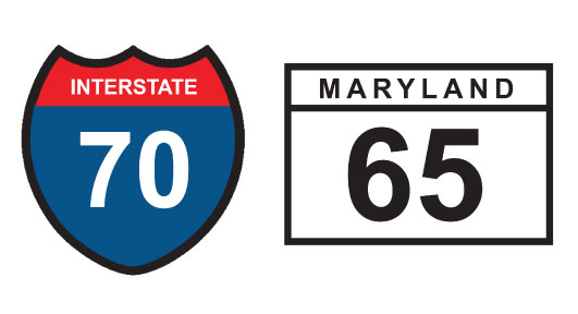 I-70 and MD 65 signs