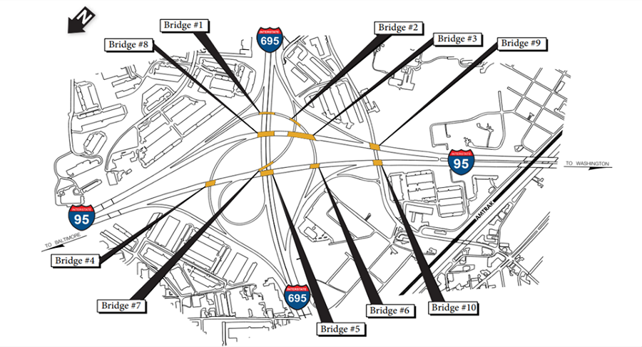 10 bridges Baltimore County along I-695