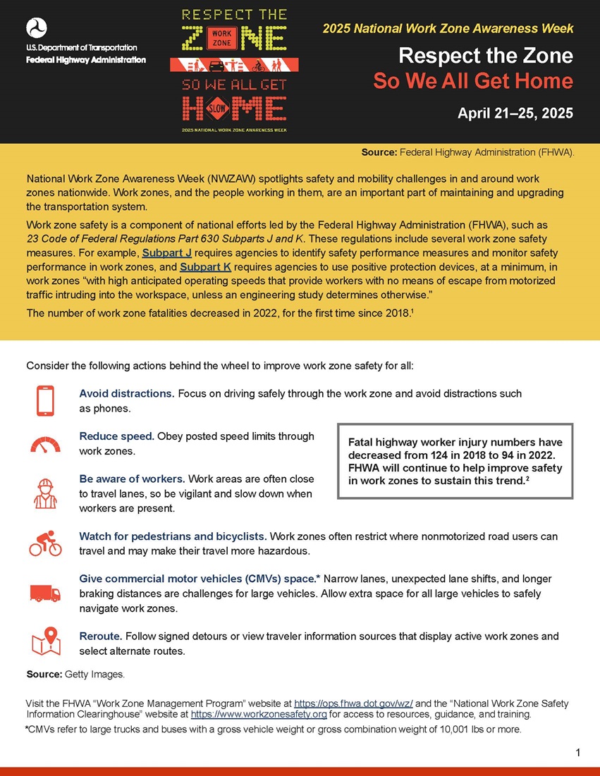 FHWA National Work Zone Awareness Week