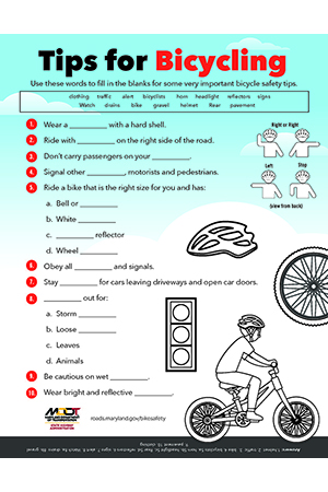 Bicycle Safety Activity Sheet for children