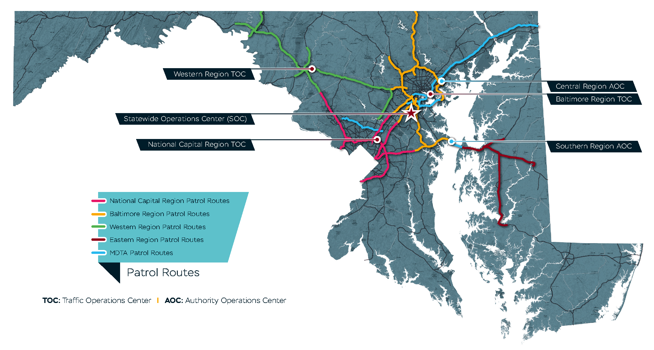 Map of sections of Maryland covered by CHART emergency patrols