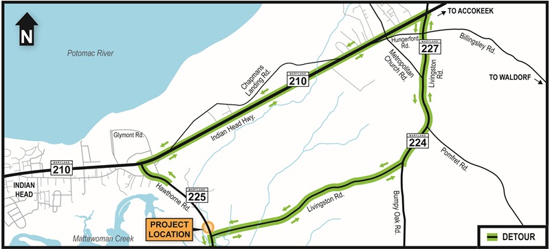 MD 225 Culvert Replacement Detour Map