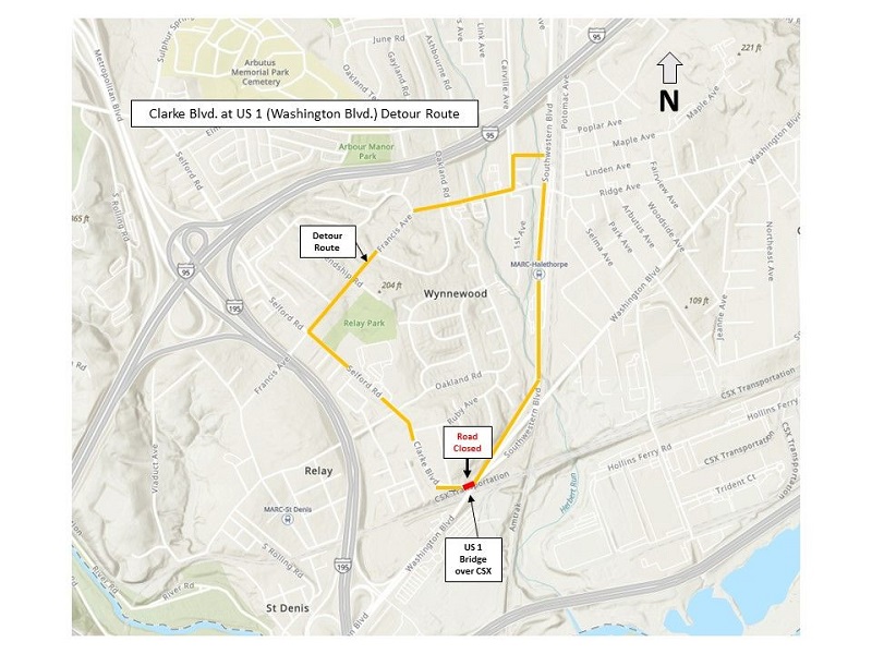 Clarke Boulevard at US 1 Detour Map 2021