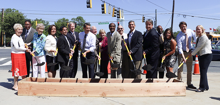 Standing from left to right: Delegate Hixson, MCDOT Director Arthur Holmes, Senator Forehand, Council President Nancy Navarro, Delegate Arora, Councilman Andrews, Senator Manno, MDOT Secretary James T. Smith Jr., Councilwoman Floreen, Montgomery County Executive Ike Leggett, Council Vice President George Leventhal, Delegate Kramer, Senator Madaleno, SHA District Engineer Brian W. Young, SHA Administrator Melinda B. Peters, Councilman Riemer, Congressman Van Hollen Jr., Representative Lofhjelm.