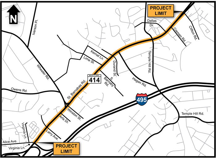 MD 414 St. Barnabas Road safety project map
