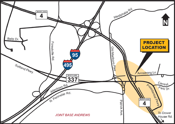 map of MD 4 and MD337 interchange