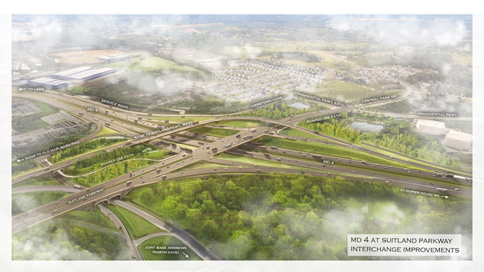 Rendering of the future MD 4 and MD 337 (Suitland Parkway) interchange.