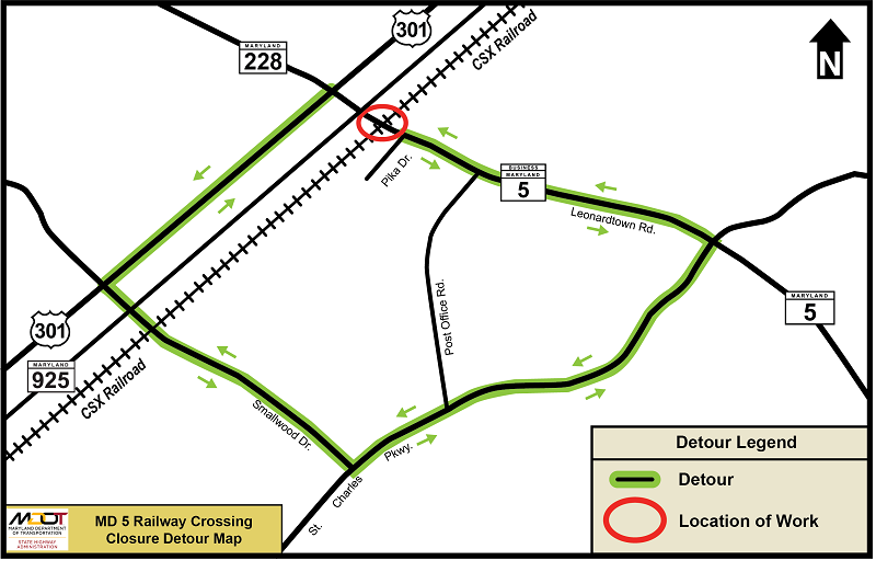 MD 5 Detour at CSX Railway Crossing