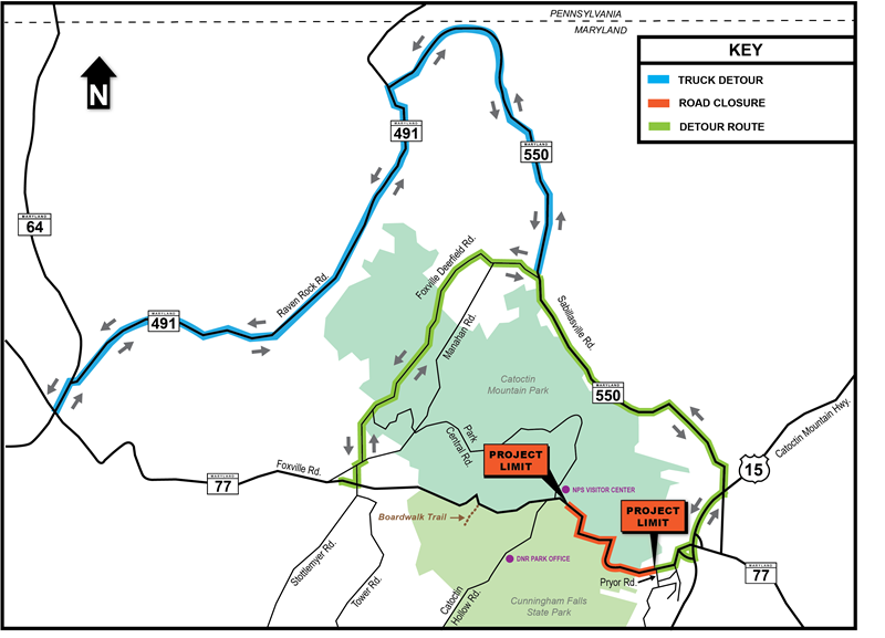 Detour map, MD 77 Foxville Road