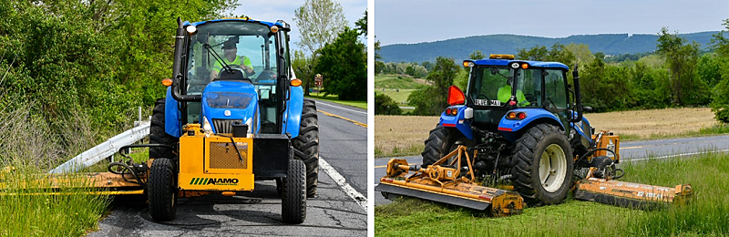 Mowing operation on US 40 in Frederick County. State Highway Administration photos
