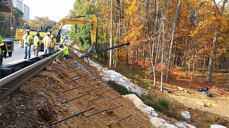 Examples of “Soil Nailing” a slope adjacent to US 29 in Montgomery County, fall 2014