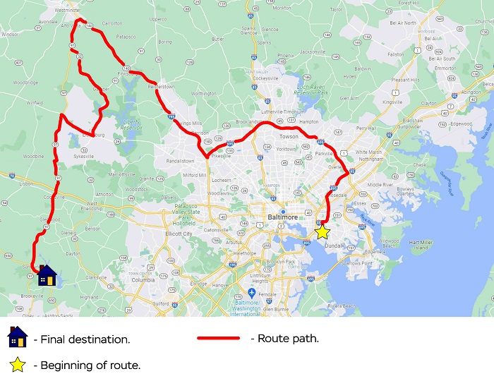 Map of route carrying transformer Feb 1-2