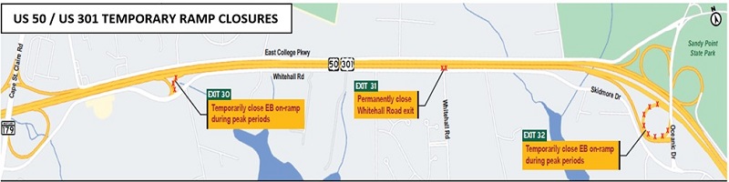 US 50 US 301 ramp closures