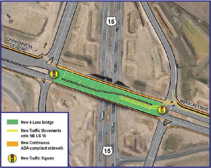Partial opening of the new US 15/Monocacy Boulevard interchange
