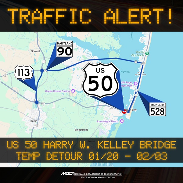Traffic alert US 50 Harry Kelley Bridge