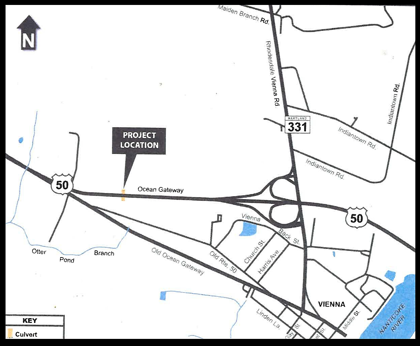 map of US 50 near MD 331