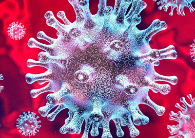 Microscopic view of Coronavirus