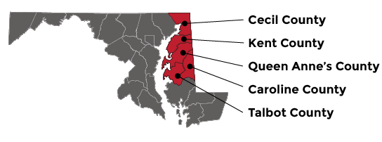 Map showing District 2 (Caroline, Cecil, Kent, Queen Anne’s, Talbot)
