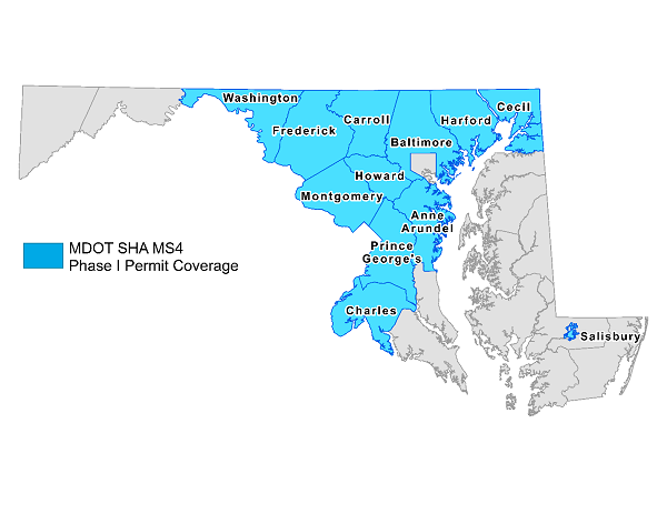 MS4 Phase 1 Permit Coverage map