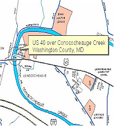 Location map of US Route 40 over Conococheague Creek